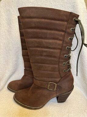 Durango Austin Moto Western Boots 8.5 NWOB Brown Quilted Back Lace Up Heel 2013
